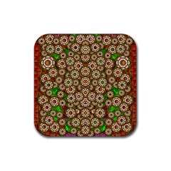 Flower Wreaths And Ornate Sweet Fauna Rubber Coaster (square)  by pepitasart