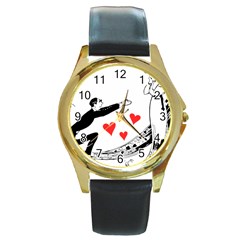 Manloveswoman Round Gold Metal Watch by vintage2030