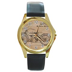 Motorcycle 1515873 1280 Round Gold Metal Watch by vintage2030