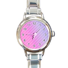 Diagonal Pink Stripe Gradient Round Italian Charm Watch