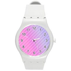 Diagonal Pink Stripe Gradient Round Plastic Sport Watch (m)