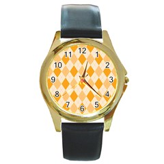 Argyle Pattern Seamless Design Round Gold Metal Watch