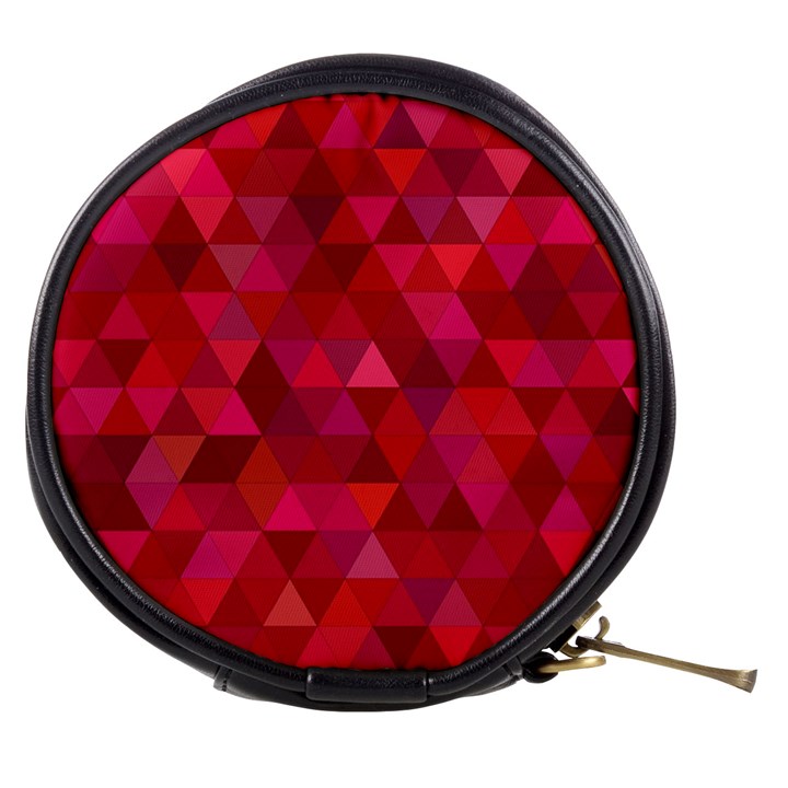 Maroon Dark Red Triangle Mosaic Mini Makeup Bag