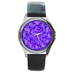 Purple Triangle Purple Background Round Metal Watch