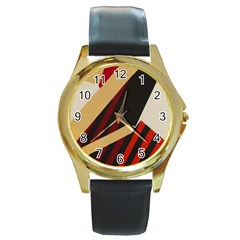 Fabric Textile Design Round Gold Metal Watch