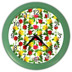 Rose Pattern Roses Background Image Color Wall Clock