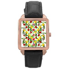 Rose Pattern Roses Background Image Rose Gold Leather Watch 
