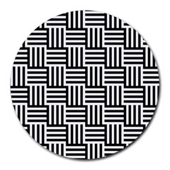 Basket Black Lines Stripes White Round Mousepads
