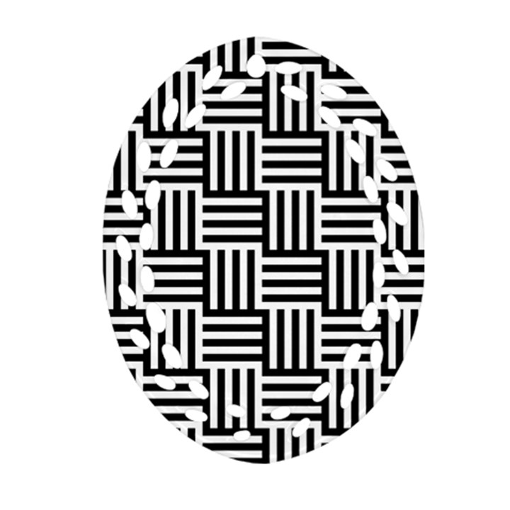 Basket Black Lines Stripes White Oval Filigree Ornament (Two Sides)