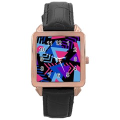 Memphis Pattern Geometric Abstract Rose Gold Leather Watch 