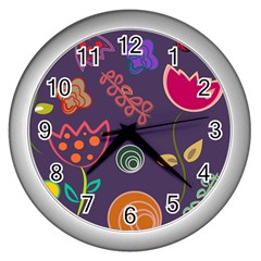 Background Decorative Floral Wall Clock (silver)