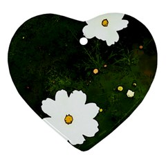 Daisies In Green Ornament (heart) by DeneWestUK