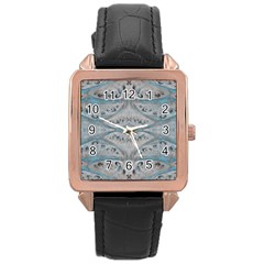 Broccoli Tree Blue Rose Gold Leather Watch  by DeneWestUK