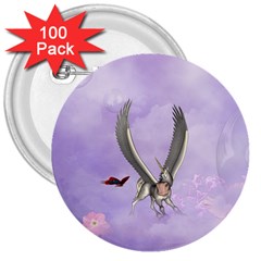 Cute Little Pegasus With Butterflies 3  Buttons (100 Pack)  by FantasyWorld7