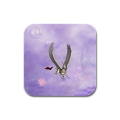 Cute Little Pegasus With Butterflies Rubber Square Coaster (4 Pack)  by FantasyWorld7