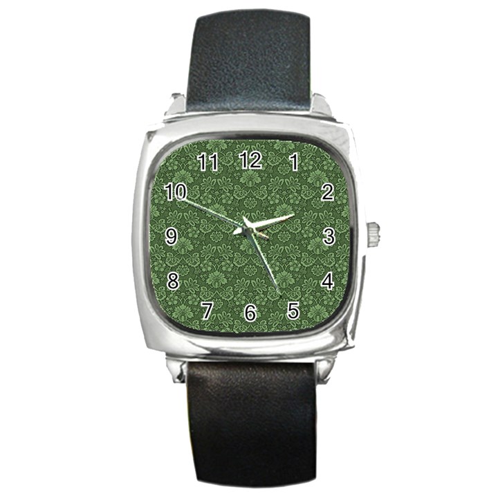 Damask Green Square Metal Watch