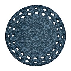 Damask Blue Round Filigree Ornament (two Sides) by vintage2030