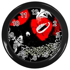 Red Poppy Flowers On Gray Background By Flipstylez Designs Wall Clock (black) by flipstylezfashionsLLC