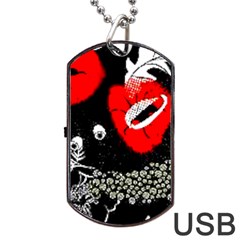 Red Poppy Flowers On Gray Background By Flipstylez Designs Dog Tag Usb Flash (two Sides)