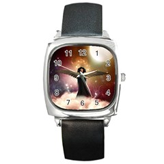 Awesome Dark Fairy In The Sky Square Metal Watch by FantasyWorld7