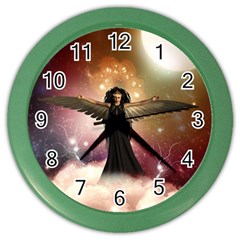 Awesome Dark Fairy In The Sky Color Wall Clock by FantasyWorld7