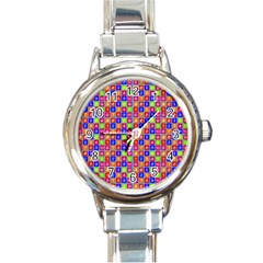 Numbers And Vowels Colorful Pattern Round Italian Charm Watch