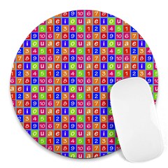 Numbers And Vowels Colorful Pattern Round Mousepads by dflcprints