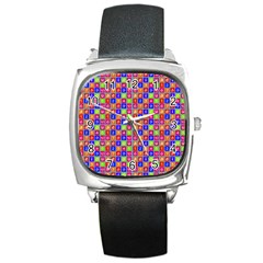Numbers And Vowels Colorful Pattern Square Metal Watch by dflcprints