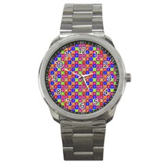 Numbers And Vowels Colorful Pattern Sport Metal Watch by dflcprints