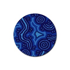 Aboriginal Art - Blue Campsites Rubber Round Coaster (4 Pack) 