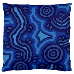 Aboriginal Art - Blue Campsites Large Cushion Case (one Side) by hogartharts