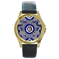 Aboriginal Art - Gathering Round Gold Metal Watch