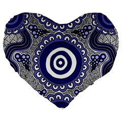 Aboriginal Art - Gathering Large 19  Premium Flano Heart Shape Cushions by hogartharts