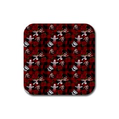 Gothic Woman Rose Bats Pattern Rubber Square Coaster (4 Pack) 