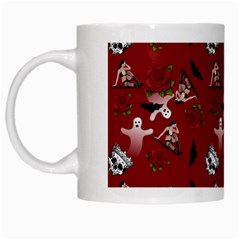 Gothic Woman Rose Bats Pattern Red White Mugs by snowwhitegirl