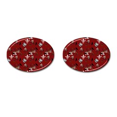 Gothic Woman Rose Bats Pattern Red Cufflinks (oval)