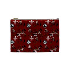 Gothic Woman Rose Bats Pattern Red Cosmetic Bag (medium) by snowwhitegirl