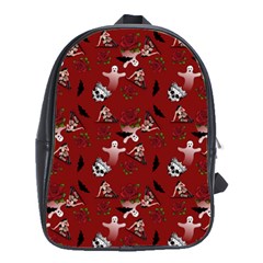 Gothic Woman Rose Bats Pattern Red School Bag (large) by snowwhitegirl