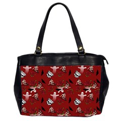 Gothic Woman Rose Bats Pattern Red Oversize Office Handbag (2 Sides)