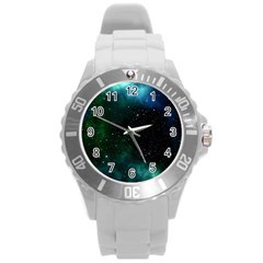 Galaxy Sky Blue Green Round Plastic Sport Watch (l)