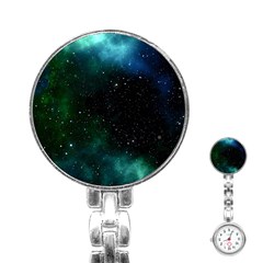 Galaxy Sky Blue Green Stainless Steel Nurses Watch by snowwhitegirl