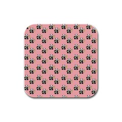 Panda With Bamboo Pink Rubber Square Coaster (4 Pack) 