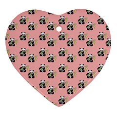 Panda With Bamboo Pink Heart Ornament (two Sides)