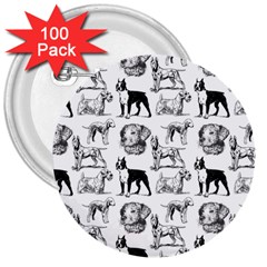 Dog Pattern White 3  Buttons (100 Pack) 