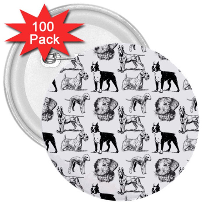 Dog Pattern White 3  Buttons (100 pack) 