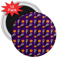 Halloween Skeleton Pumpkin Pattern Purple 3  Magnets (10 Pack)  by snowwhitegirl