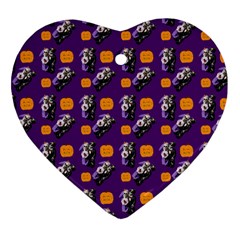 Halloween Skeleton Pumpkin Pattern Purple Heart Ornament (two Sides)