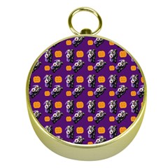 Halloween Skeleton Pumpkin Pattern Purple Gold Compasses