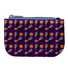 Halloween Skeleton Pumpkin Pattern Purple Large Coin Purse