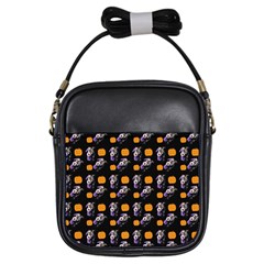 Halloween Skeleton Pumpkin Pattern Black Girls Sling Bag